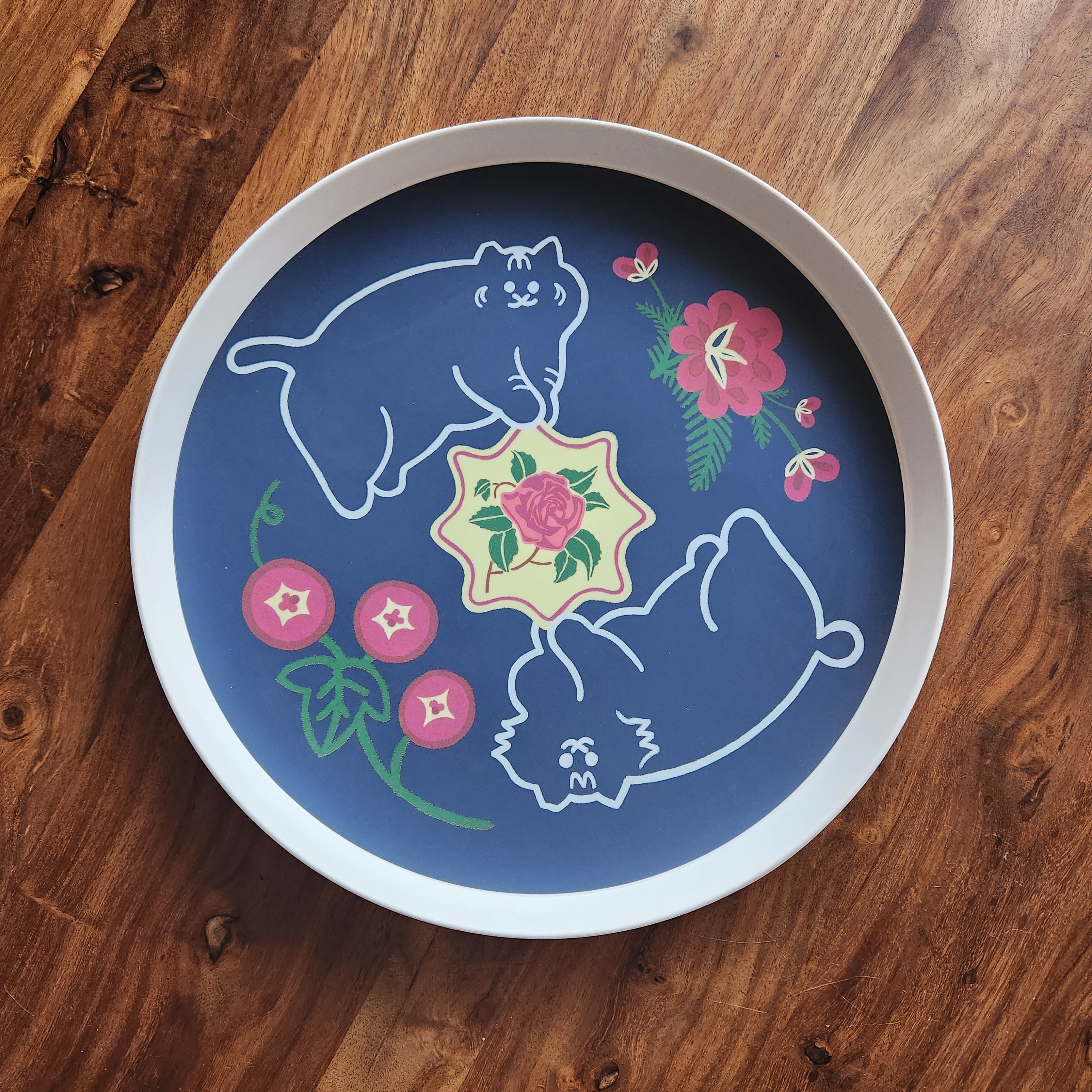 Peranakan Flora & Kitties - Twin Cats Bamboo Tray